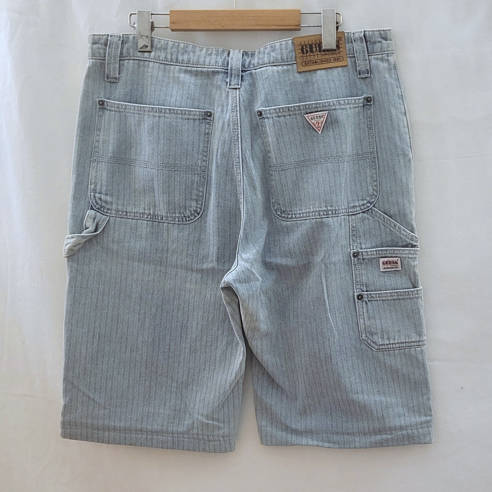 Guess Carpenter Light Wash Blue Jean Cargo Shorts 32
